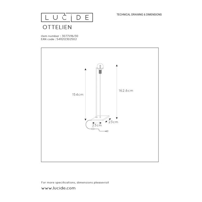 Lucide Ottelien - Vloerlamp Ø 23 cm 1xE27 Zwart