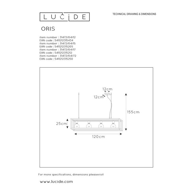 Lucide Oris - Hanglamp 4xE27 Licht hout