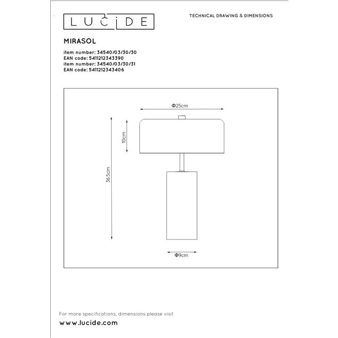 Lucide Mirasol - Tafellamp Ø 25 cm 3xG9 Zwart