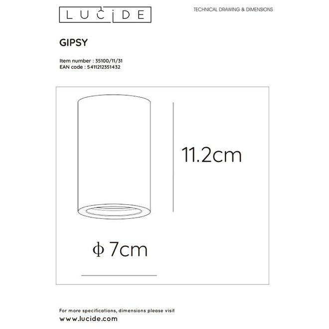Lucide Gipsy - Plafondspot Ø 7 cm 1xGU10 Wit
