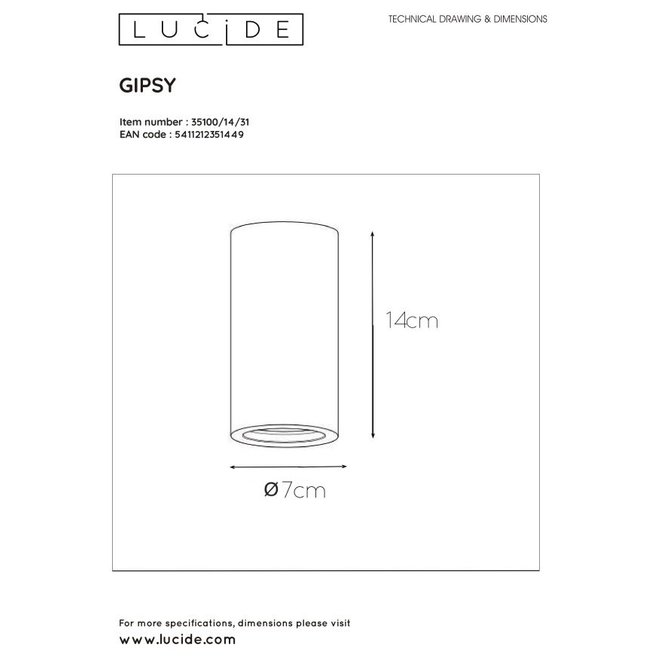 Lucide Gipsy - Plafondspot Ø 7 cm 1xGU10 Wit