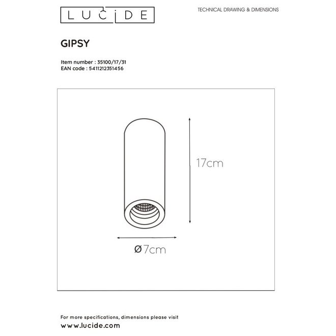 Lucide Gipsy - Plafondspot Ø 7 cm 1xGU10 Wit