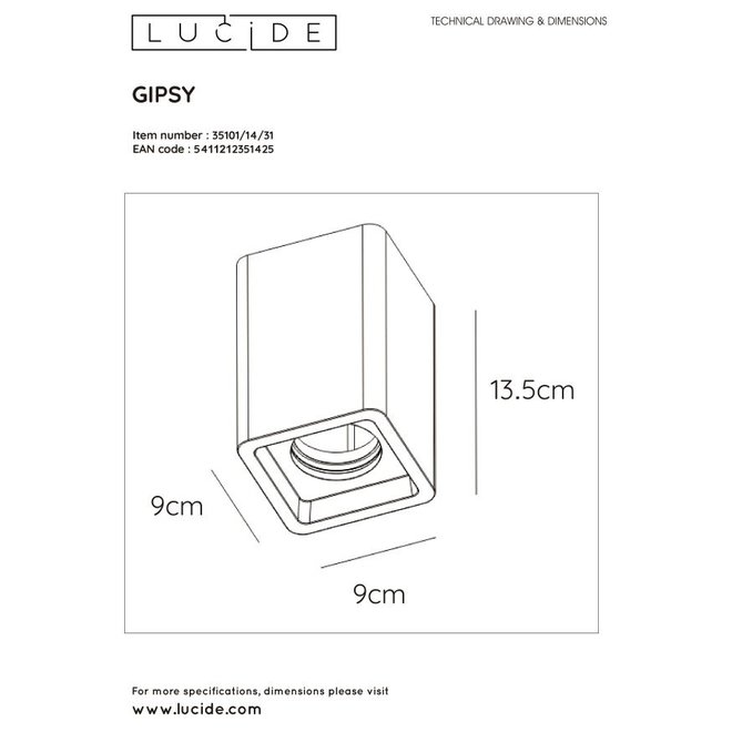 Lucide Gipsy - Plafondspot 1xGU10 Wit