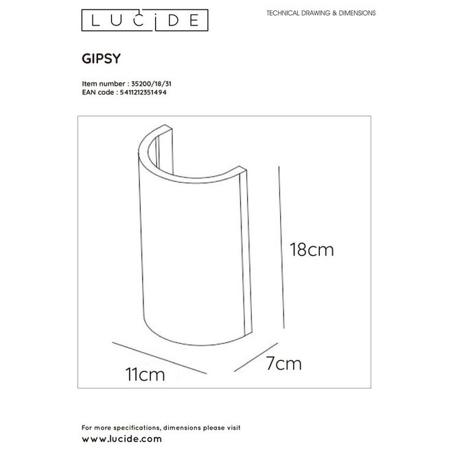 Lucide Gipsy - Wandlamp 1xG9 Wit