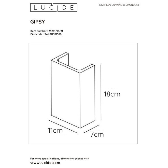 Lucide Gipsy - Wandlamp 1xG9 Wit