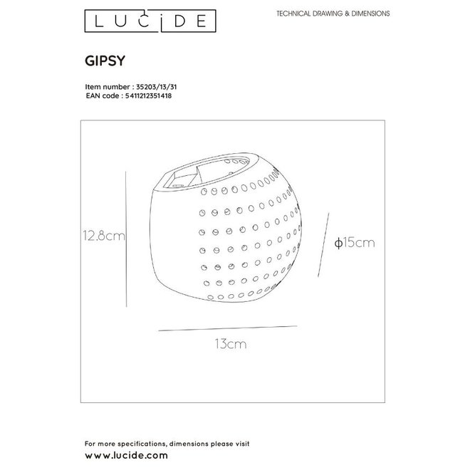 Lucide Gipsy - Wandlamp 1xG9 Wit