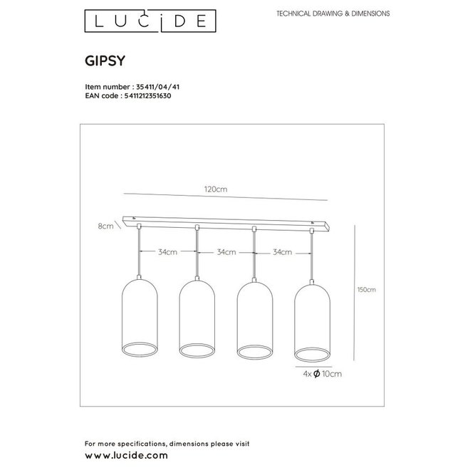 Lucide Gipsy - Hanglamp 4xE27 Taupe