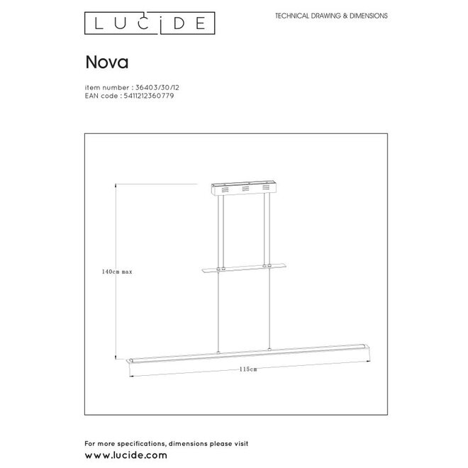 Lucide Nova - Hanglamp LED Dimb. 5x6W 3000K Mat chroom