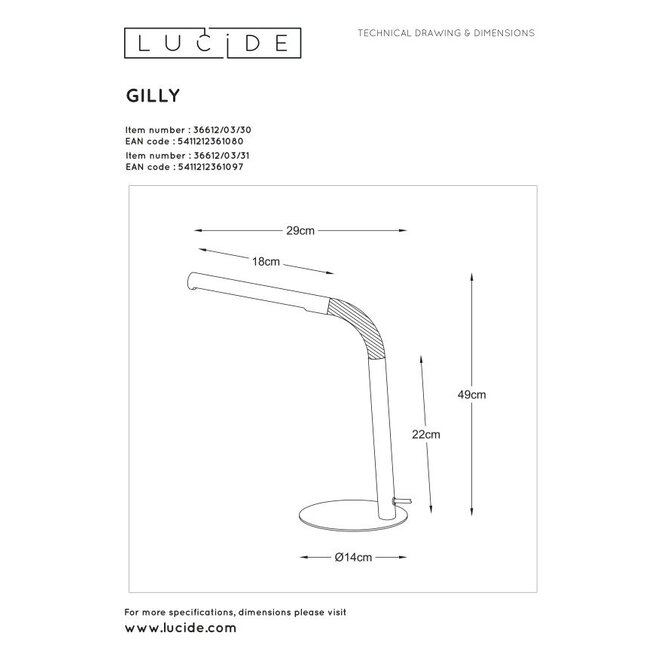 Lucide Gilly - Bureaulamp LED 1x3W 2700K Wit