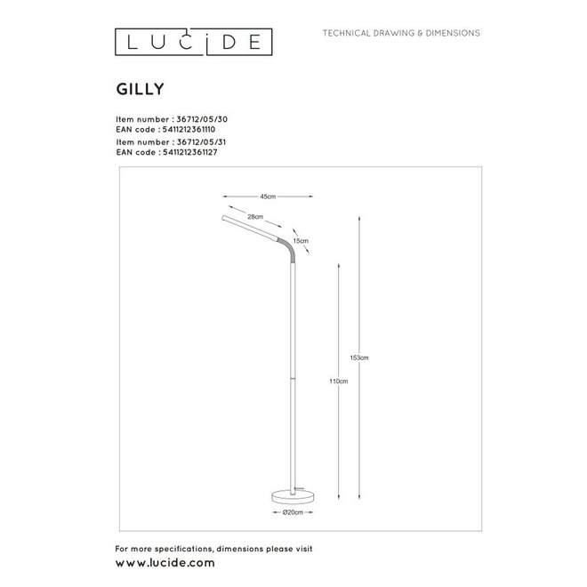 Lucide Gilly - Leeslamp LED 1x5W 2700K Zwart