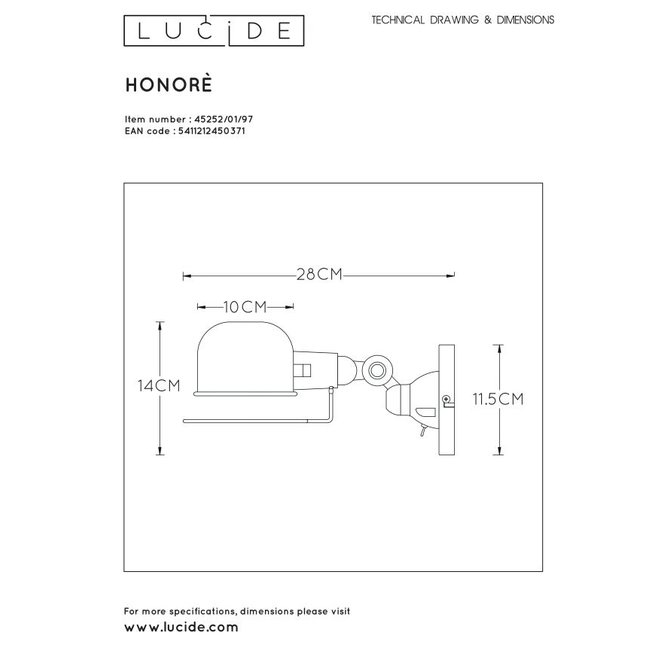 Lucide Honore - Wandlamp 1xE14 Roest bruin