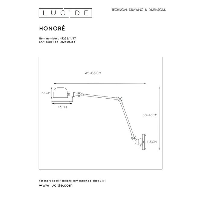 Lucide Honore - Wandlamp 1xE14 Roest bruin