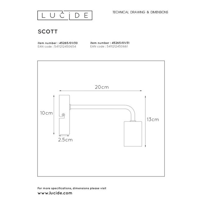 Lucide Scott - Wandlamp 1xE27 Zwart