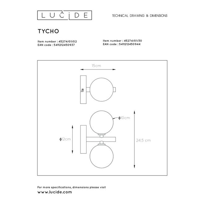 Lucide Tycho - Wandlamp 2xG9 Mat Goud / Messing