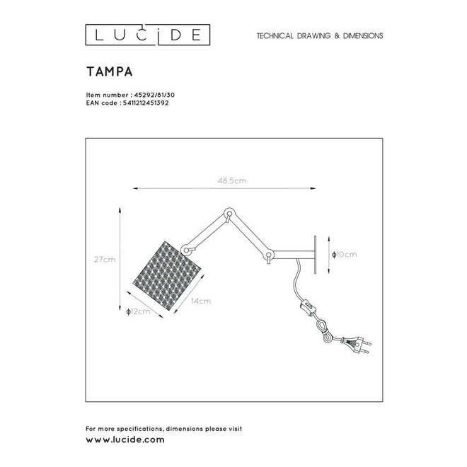 Lucide Tampa - Wandlamp Ø 12 cm 1xE27 Zwart