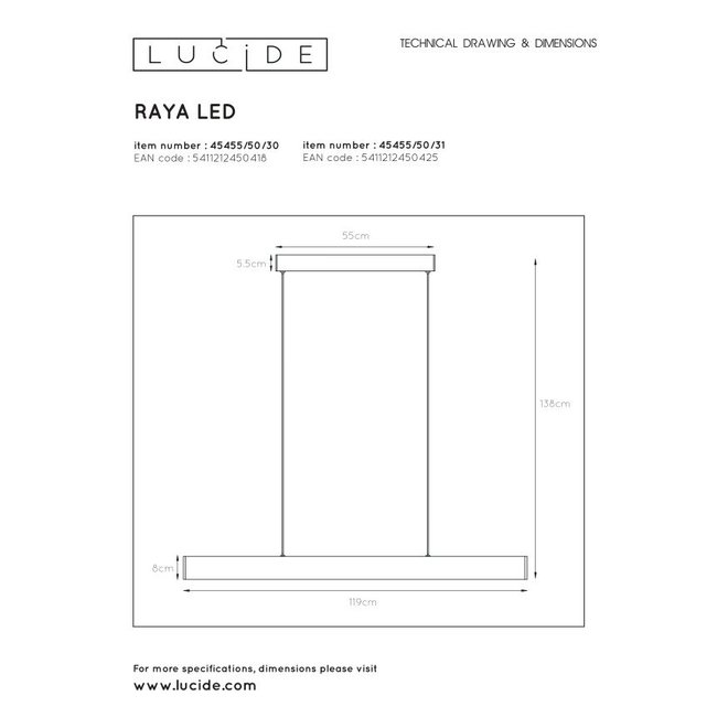 Lucide Raya Led - Hanglamp LED Dimb. 1x36W 2700K Wit