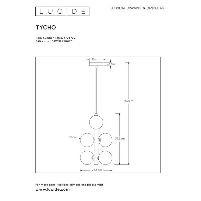 Lucide Tycho - Hanglamp Ø 25,5 cm 6xG9 Mat Goud / Messing
