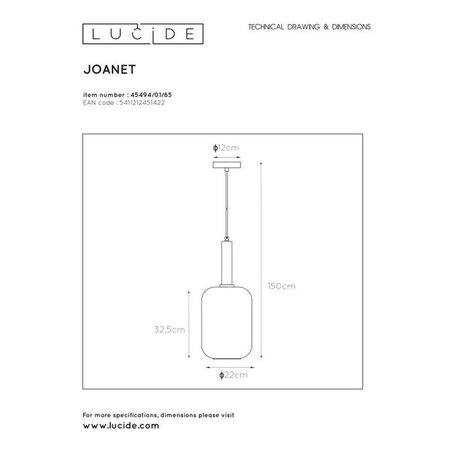 Lucide Joanet - Hanglamp Ø 22 cm 1xE27 Fumé