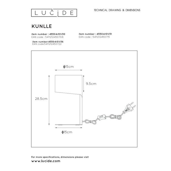 Lucide Knulle - Tafellamp Ø 15 cm 1xE14 Wit