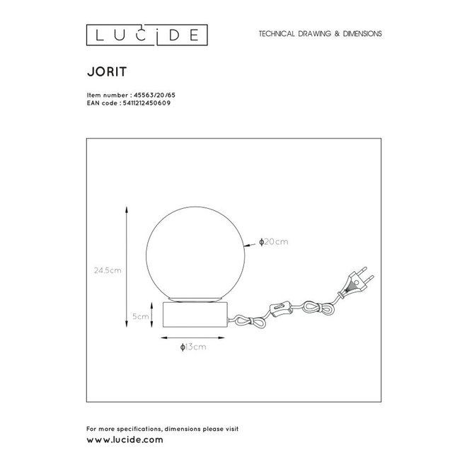 Lucide Jorit - Tafellamp Ø 20 cm 1xE27 Fumé