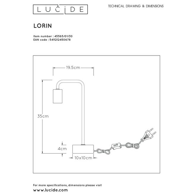 Lucide Lorin - Tafellamp 1xE27 Zwart