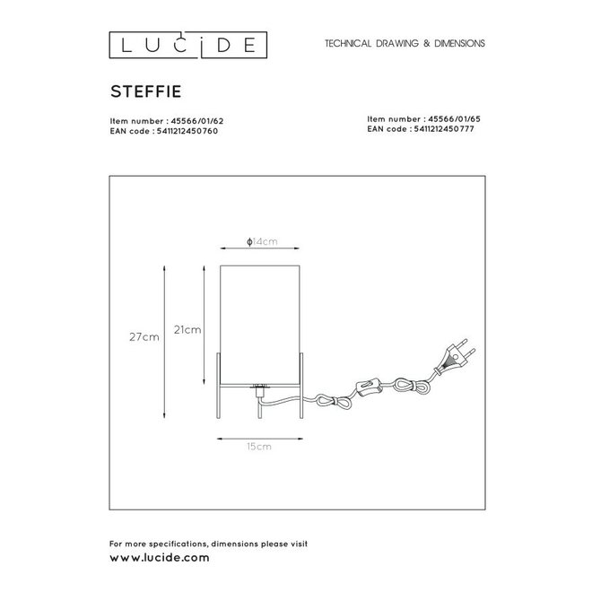 Lucide Steffie - Tafellamp Ø 15,5 cm 1xE27 Amber