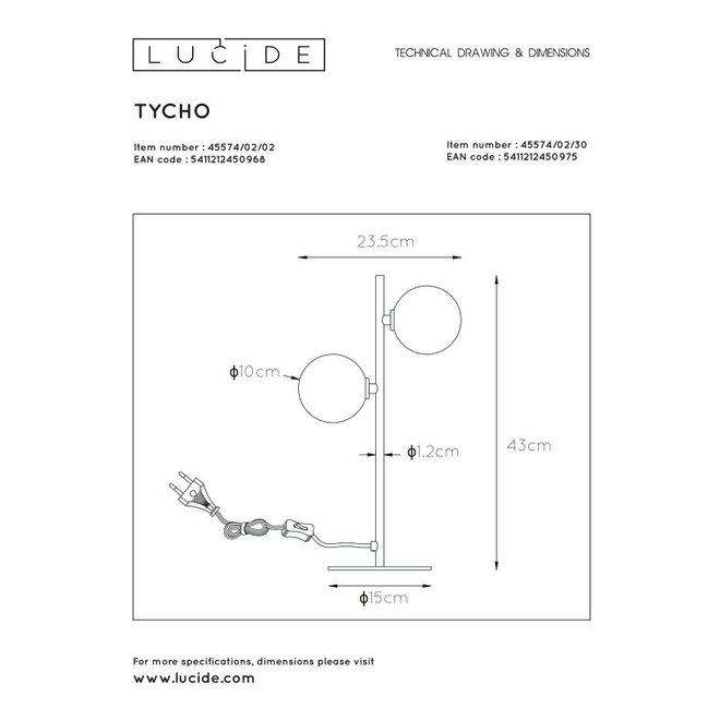 Lucide Tycho - Tafellamp 2xG9 Zwart