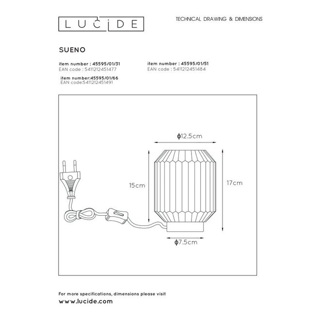 Lucide Sueno - Tafellamp Ø 13 cm 1xE14 Wit