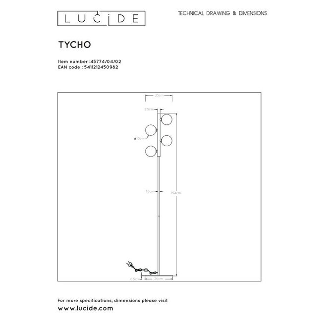 Lucide Tycho - Vloerlamp 4xG9 Mat Goud / Messing