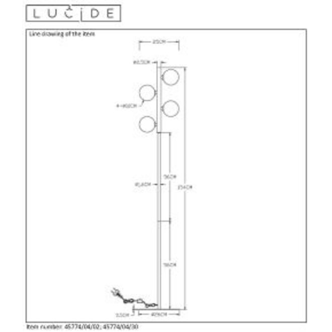 Lucide Tycho - Vloerlamp 4xG9 Zwart