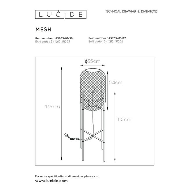 Lucide Mesh - Vloerlamp Ø 35 cm 1xE27 Mat Goud / Messing