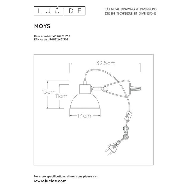 Lucide Moys - Klemlamp 1xE27 Zwart
