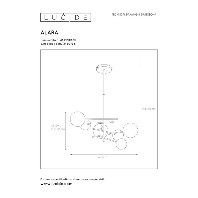 Lucide Alara - Hanglamp Ø 72 cm LED G4 6x1,5W 2700K Goud