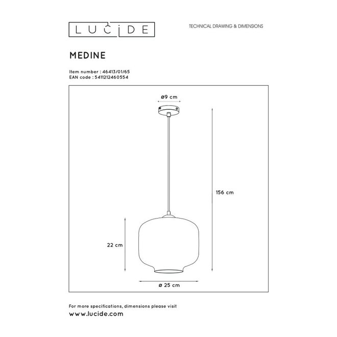 Lucide Medine - Hanglamp Ø 25 cm 1xE27 Fumé