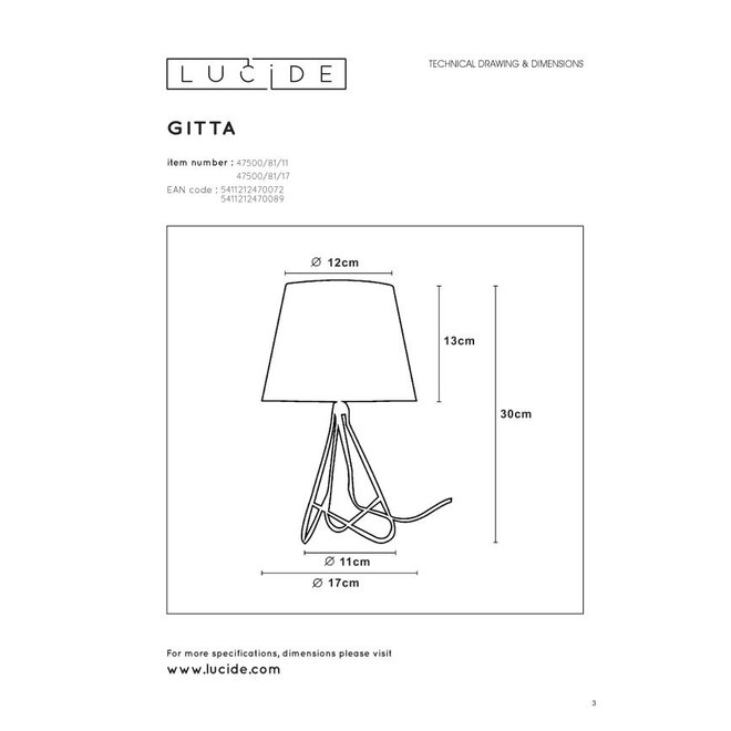 Lucide Gitta - Tafellamp Ø 17 cm 1xE14 Koper