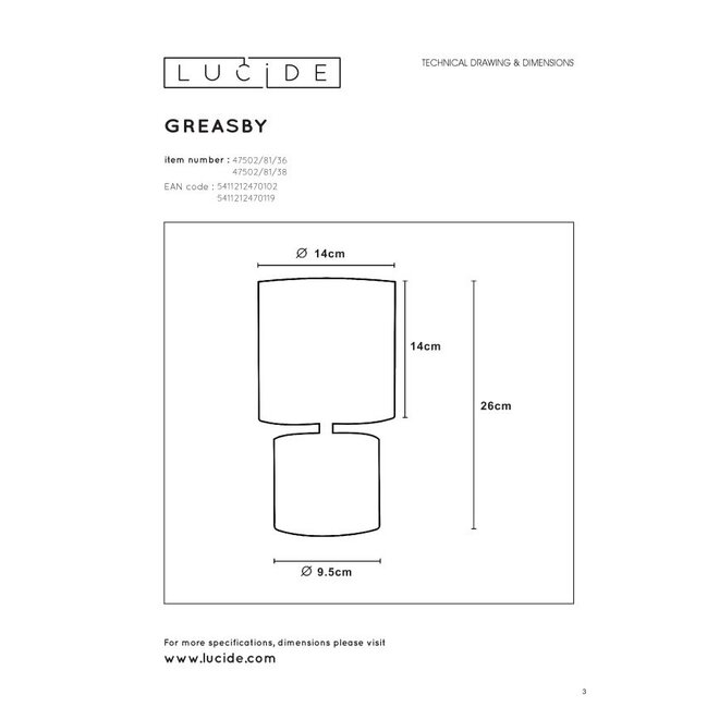 Lucide Greasby - Tafellamp Ø 14 cm 1xE14 Grijs