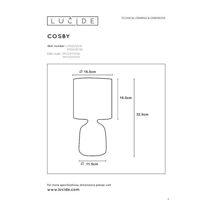 Lucide Cosby - Tafellamp Ø 16,5 cm 1xE14 Grijs