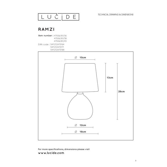 Lucide Ramzi - Tafellamp Ø 18 cm 1xE14 Grijs