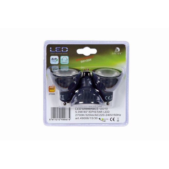Lucide Led Bulb - Led lamp Ø 5 cm LED Dimb. GU10 3x5W 3000K Zwart