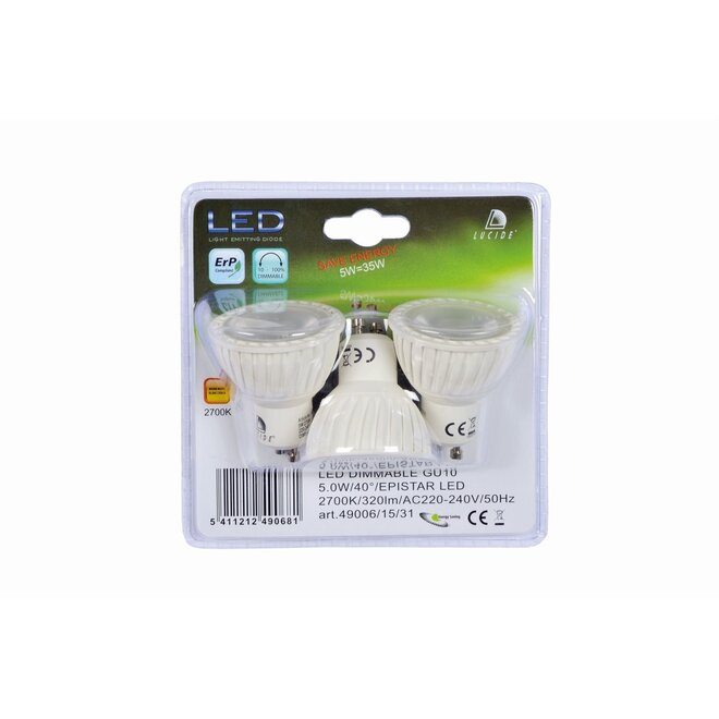 Lucide Led Bulb - Led lamp Ø 5 cm LED Dimb. GU10 3x5W 3000K Wit