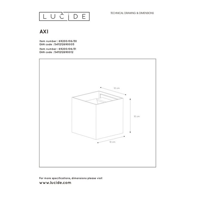 Lucide Axi - Wandspot Badkamer LED IP54 Wit