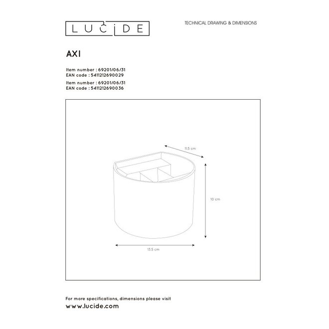 Lucide Axi - Wandspot Badkamer LED IP54 Zwart