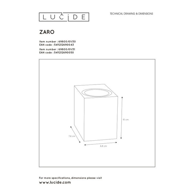 Lucide Zaro - Wandspot Buiten 1xGU10 IP44 Wit