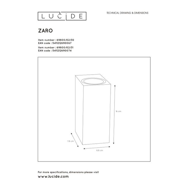 Lucide Zaro - Wandspot Buiten 2xGU10 IP44 Zwart