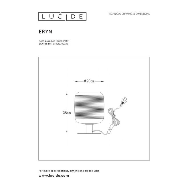 Lucide Eryn - Tafellamp Ø 20 cm 1xE27 Chroom