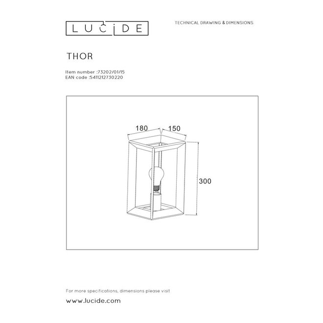 Lucide Thor - Wandlamp 1xE27 Grijs ijzer