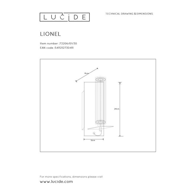 Lucide Lionel - Wandlamp Ø 6,5 cm 1xE27 Zwart