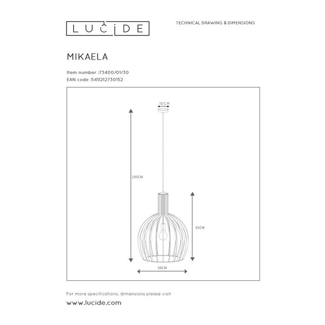Lucide Mikaela - Hanglamp Ø 50 cm 1xE27 Zwart
