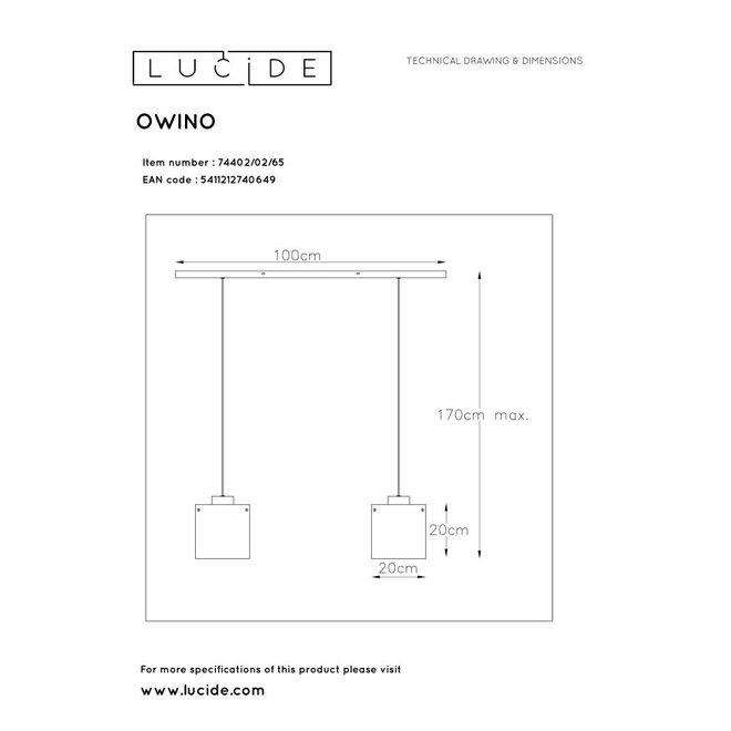 Lucide Owino - Hanglamp LED Dimb. GU10 2x5W 3000K Fumé