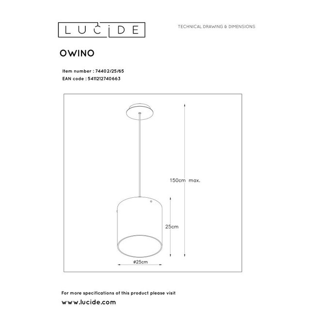 Lucide Owino - Hanglamp Ø 25 cm LED Dimb. GU10 1x5W 3000K Fumé